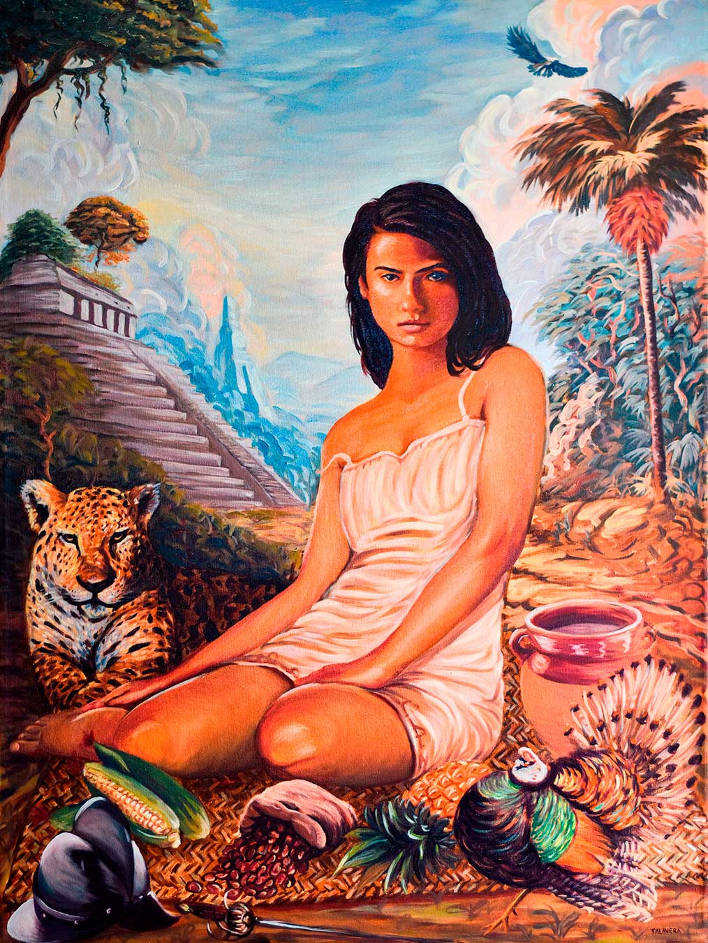 composición de pintura al oleo sobre la Malinche